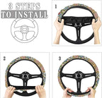 Boho Floral Bright Blossoms Car Steering Wheel Covers for Womens Anti-Slip Comfortable Stretch-on Steering Wheel Protector Cover Sweat Absorption Cover Car Accessories