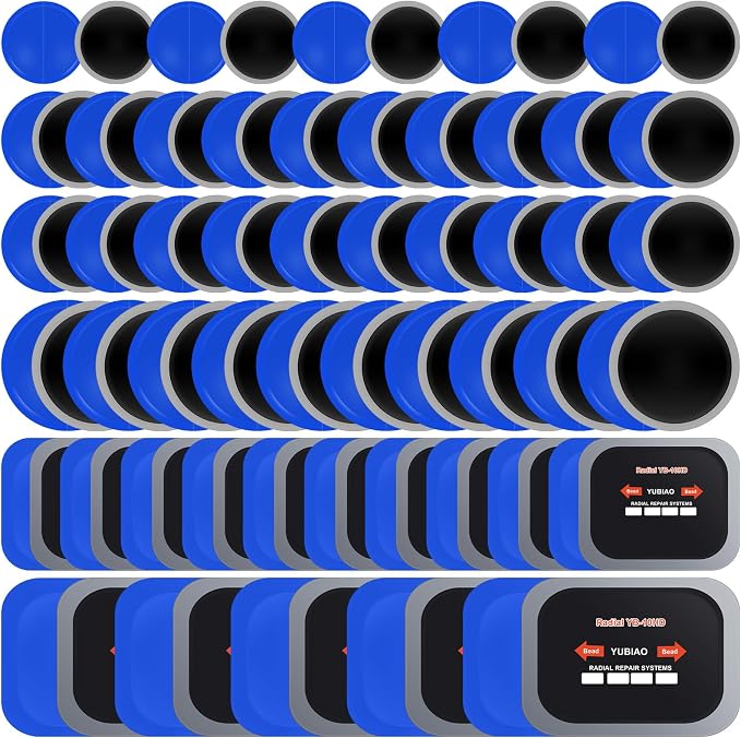 100 Pcs Tire Patches 5 Sizes Rubber Radial Tire Repair Patch Plug Kit Heavy Duty Emergency Repair Tool for Puncture Car Truck Bus Tractor Vehicle Motorcycle 32, 42, 58, 65x80, 85x120 mm