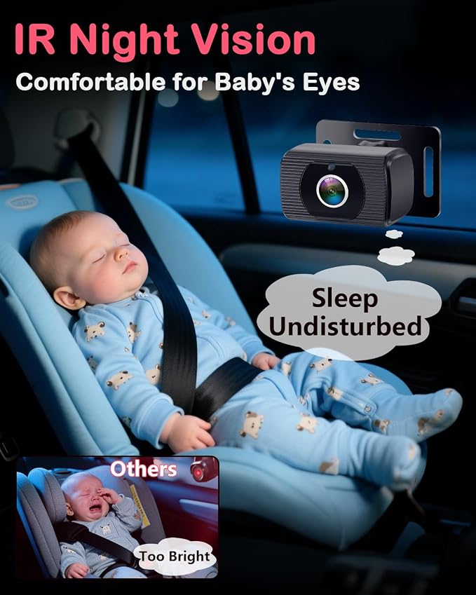 Dual Baby Car Camera for 2-Kids: 6.9'' HD Split Screen with Auto Brightness 1080P Backseat Camera for Twins Infrared Night Vision - 360° Adjustable USB Easy Setup Ideal for SUVs Minivans