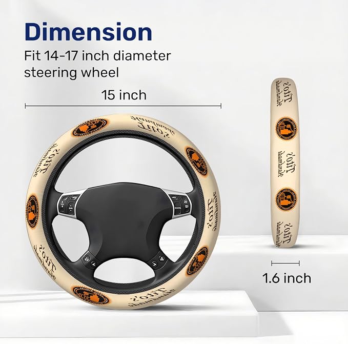 Cream Orange Western Steering Wheel Cover, Polyester Car Wheel Grip, Universal 15 Inch for Cars SUVs Trucks