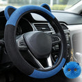 Steering Wheel Cover with Ears Keychain Fit 14-15 inch Black Blue | Cute Car Steering Wheel Covers for Women Girls Elastic Breathable Steering Wheel Protector Accessories Universal Size