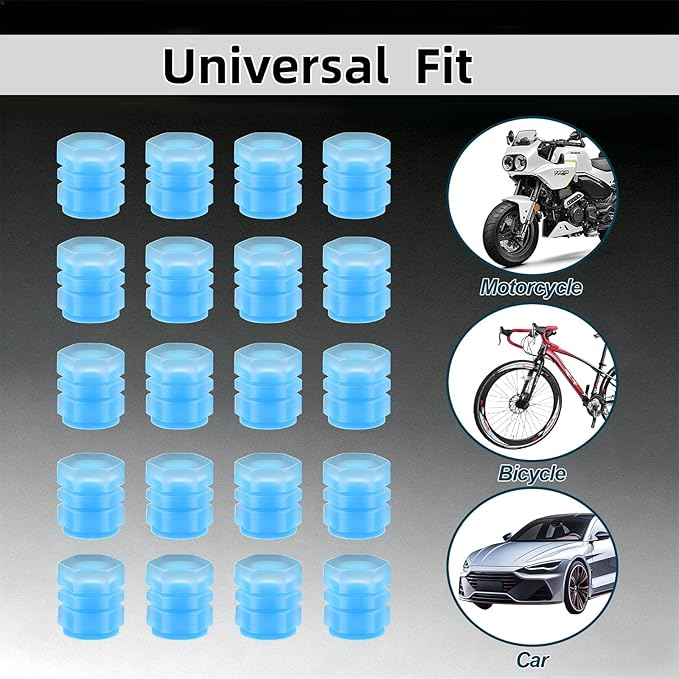 20 Pcs Glow in The Dark Tire Valve Caps Fluorescent Tire Valve Stem Caps, Cool Car Present for Universal Decoration Accessories for Car SUV Bicycle Motorcycles Trucks (Blue)