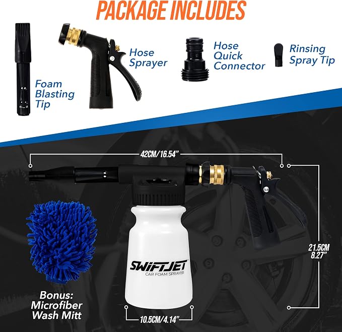 Car Wash Foam Gun + Microfiber Wash Mitt - Works with Any Soap - Garden Hose Car Foam Sprayer - Foam Cannon Car Wash Kit - Car Accessories Foam Blaster (Black Foam Gun with Mitt)