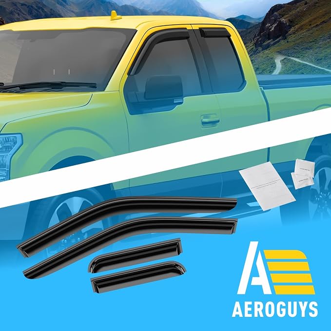 Extra Durable Window Deflectors Tape-On Window Visors Rain Guards Fit for Ford F150 2015-2026 SuperCab, Sun Visors, Wind Vent for Shades, Exterior Car Accessories - 4pcs. AG0721