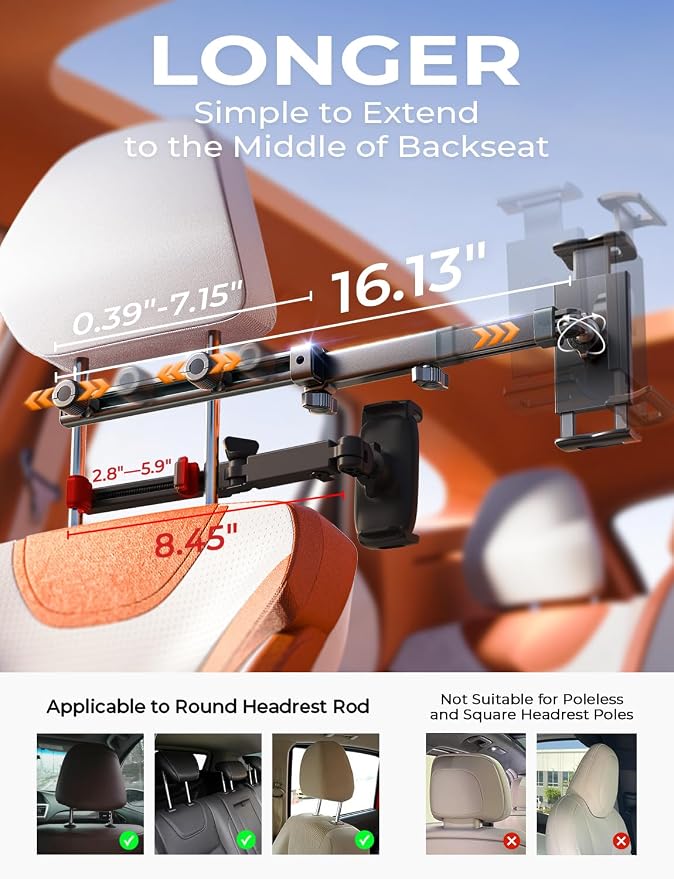 for iPad Holder Car Tablet Mount, Road Trip Essentials Toddler Kids Travel Gifts, Car Accessories for Women Interior Organizer Mens Truck 3in1 Tablet Holder for Car Camping Back Seat Headrest