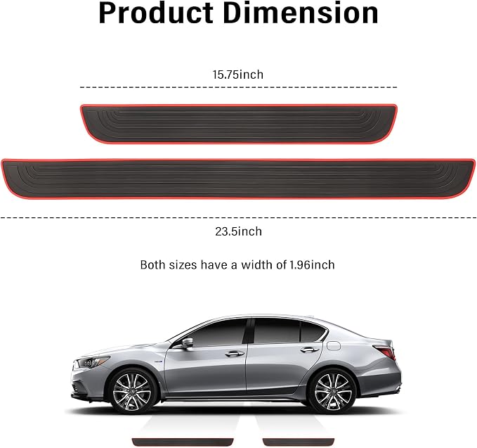 4PCS Car Door Sill Protector,Anti-Scratch & Waterproof Car Door Sills Scratch Protection,Universal Car Exterior Accessories Automotive Door Entry Guard for Car,Truck,SUV (Black Red, Width 1.96")