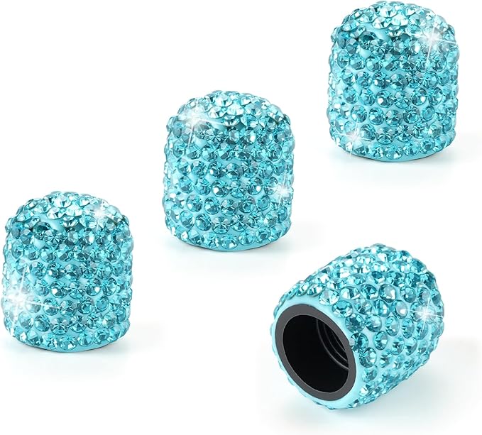4 Pack Handmade Crystal Rhinestone Car Tire Valve Stem Caps, Car Wheel Tire Valve, Attractive Dustproof Bling Car Accessories, Universal for Cars, Trucks and Motorcycles-Pale Blue