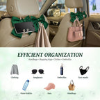 2 PCS Bow Pearl Car Seat Headrest Hook – Cute Purse Hook for Car, Girly Interior Decoration Accessories Hook Hanger, Seatback Holder for Purses & Bags, Elegant Car Organizer (Galactic Green)