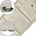 Car Visor Organier Truck SUV Sun Visor Storage Pocket PU Leather Pouch Holder with Multi-Pocket Double Zipper Net Pocket, for Cards Pens Sunglasses Document (Cream Grey)