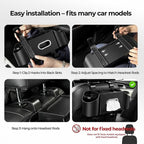 Car Seat Back Organizer with Headrest Hooks, Premium Nappa Leather Backseat Storage Pockets for Match Day Tailgating, Space Saving Auto Interior Travel Accessories Holder Fits Most Vehicles (Black)
