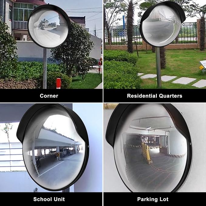 18 Inch Convex Mirror Outdoor with Adjustable Wall Fixing Bracket,Blindspot Traffic Mirror for Driveway Garage Park Outdoor Wide Angle View Curved Security Blind Spot