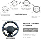 Navy Spherical Flowers Steering Wheel Cover Auto Steering Wheel Protector, Anti-Slip, Absorbing Sweat, Universal Flowers Car Accessories 14.5–15 inch,Fit for Most Car, Trucks, SUV
