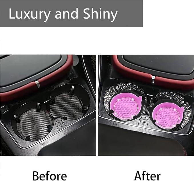 4PCS Bling Car Coasters, Non-Slip Insert Water Bottle Holder Pads, Bling Crystal Rhinestone Dustproof Automotive Interior Accessories, Universal for Vehicles, Trucks, RVs (4 pcs, Pink)