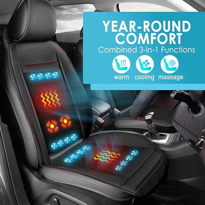2026 Upgraded Summer Cooling Seat Cover Front Seat, 12V Ventilated Cooling Car Seat Cushion with Massage, Winter and Cooling Seat Cover for Car SUV Truck Universal Fit (Summer,Winter,Massage-3)