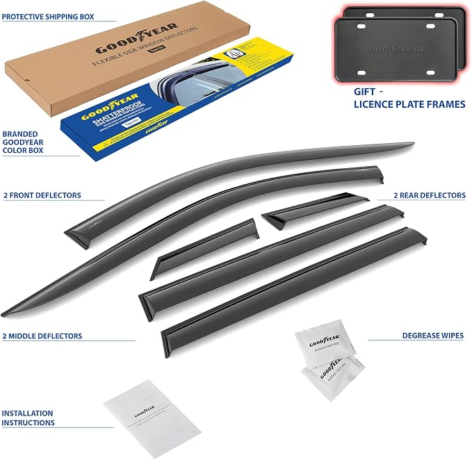 Goodyear Shatterproof Window Deflectors for Nissan Rogue 2021-2026, Tape-on Rain Guards, Window Visors, Vent Deflector Visor, Car Accessories,6 pcs. - GY008635