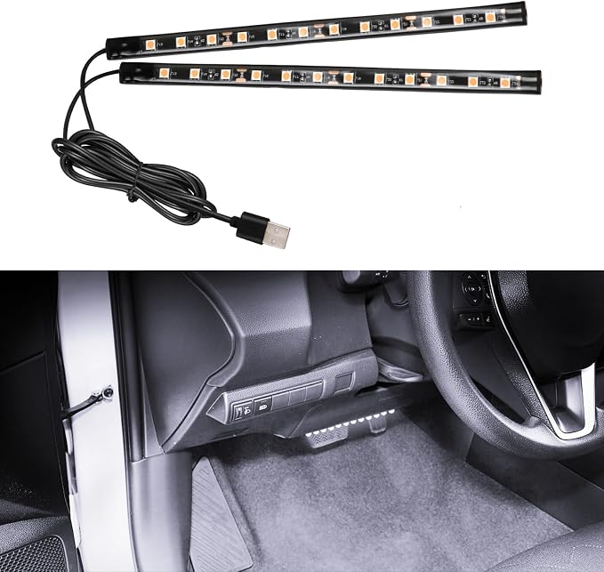 Car LED Strip Light, 12V 24 LED Vehicle Interior Atmosphere Lamps with USB Port, Auto Under Dash Ambient Night Light, Universal Car Accessories (White, USB)