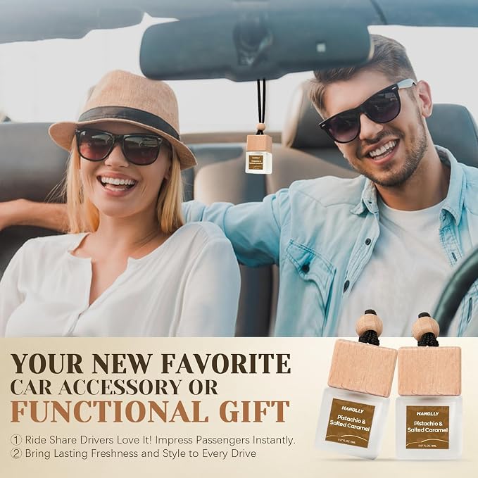 Car Air Hanging Fragrance Oil, Car Auto Freshener for Essential Oils, Scents Fragrance Aromatherapy Automobile Diffuser, Long Lasting (Pistachio & Salted Caramel)
