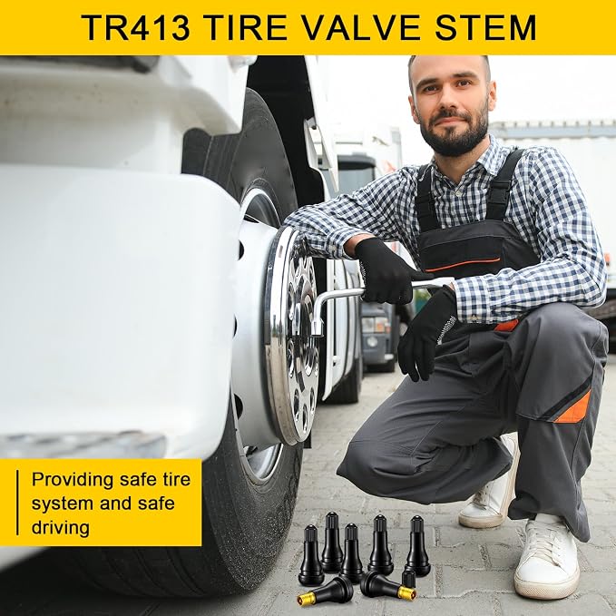 200 Pieces TR413 Valve Stems Tubeless Bulk Rubber Snap-in Valve Stems for 0.453 Inch Rim Holes, Black Standard Length Replacement Tool for Car Tubeless Replacement