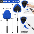 Windshield Cleaning Tool, 23-inch Extendable Handle Car Window Cleaner with 4 Reusable and Washable Microfiber Pads, Auto Glass Wiper Kit for Interior & Exterior, Ideal for Dirty Car Windows, Blue