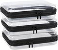 3 Pack Clear Hard Shell Zipper Case, Clear Zipper Pouches Waterproof Makeup Organizer & Travel Toiletry Bag, Plastic Pouch for Travel Office Storage, Black Medium Size