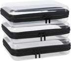 3 Pack Clear Hard Shell Zipper Case, Clear Zipper Pouches Waterproof Makeup Organizer & Travel Toiletry Bag, Plastic Pouch for Travel Office Storage, Black Medium Size