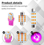24PCS LED Interior Car Lights, T10 31mm 41mm Dome Bulb Kit, Purple | 194 168 2825 DE3175 578 sockets, alloy PCB, output for map trunk license tag, plug in, automotive accessories