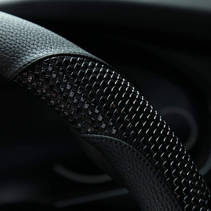 Steering Wheel Cover with Microfiber Leather for Car Truck SUV 15 inch (Black)