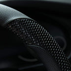 Steering Wheel Cover with Microfiber Leather for Car Truck SUV 15 inch (Black)