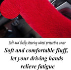 Fluffy Steering Wheel Cover for Women Fuzzy Steering Wheel Cover Winter Warm Faux Wool Plush Car Wheel Cover Furry Steering Wheel Protector Universal Fit 15 Inch (Red)