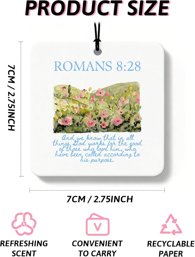 Blue Christian Car Air Freshener 4 Pcs, Coquette Blue Bow Bible Verse Religious Hanging Air Freshener for Cars Closet Drawer Books, Cute Christian Car Accessories Mirror Decor for Women
