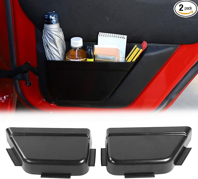 Rear Door Net Pocket Storage Box for Jeep Wrangler 4-Door 2011-2017 | JKU Extra Interior Storage, ABS Plastic, Clip On Installation, Space Saving Organizer, Secure Fit Design 2pcs