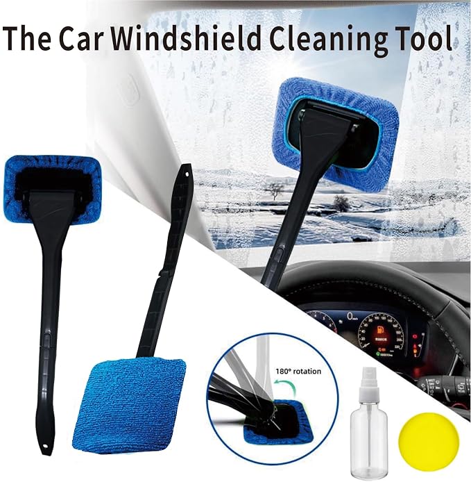 8pcs Car Windshield Cleaning Tool, Windshield Cleaner with with 5 Little Microfiber Pads that can be Washed/reused, Window Cleaner Tool, for Auto Glass Wiper (bule01)