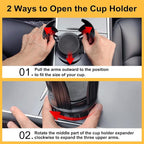 Cup Holder Expander, Automatic Car Cup Holder Expander Holds Large Water Bottles, for Yeti, Stanley, Owala Travel Tumbler & Mugs, Adjustable Arms & Extendable Base Insert Accessories (CH03T, 2PACK)