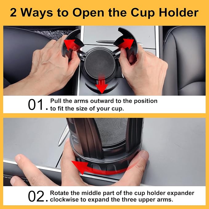 Cup Holder Expander, Automatic Car Cup Holder Expander Holds Large Water Bottles, for Yeti, Stanley, Owala Travel Tumbler & Mugs, Adjustable Arms & Extendable Base Insert Accessories (CH03T, 2PACK)