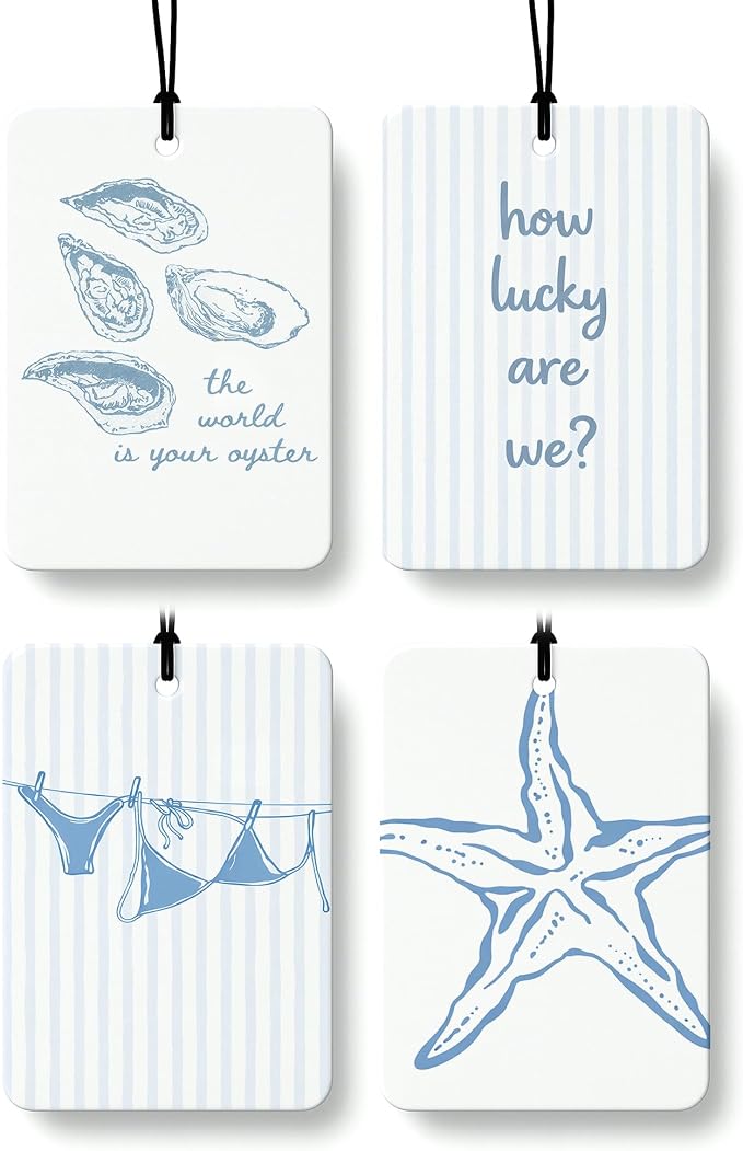 Blue Coastal Car Air Freshener 4 Pcs Coconut Scented, Preppy Oyster Bikini Starfish Car Accessories Mirror Decor for Women, Girly Beachy Hanging Air Freshener for Cars Closet Drawer Books
