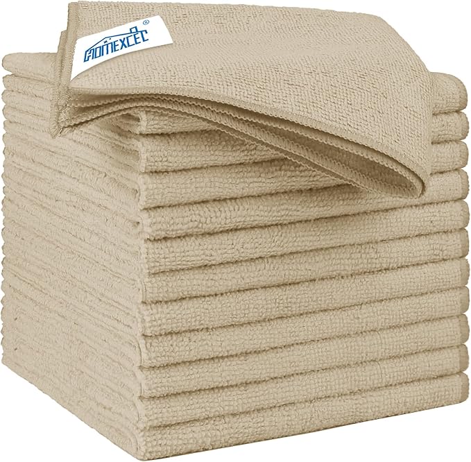Brown Microfiber Cleaning Cloth 12 Pack, 12.5 x 12.5 inch Microfiber Towels for Cars, Ultra Absorbent Car Washing Cloth, Lint Free Streak Free Cleaning Rags for Car, Kitchen, and Window