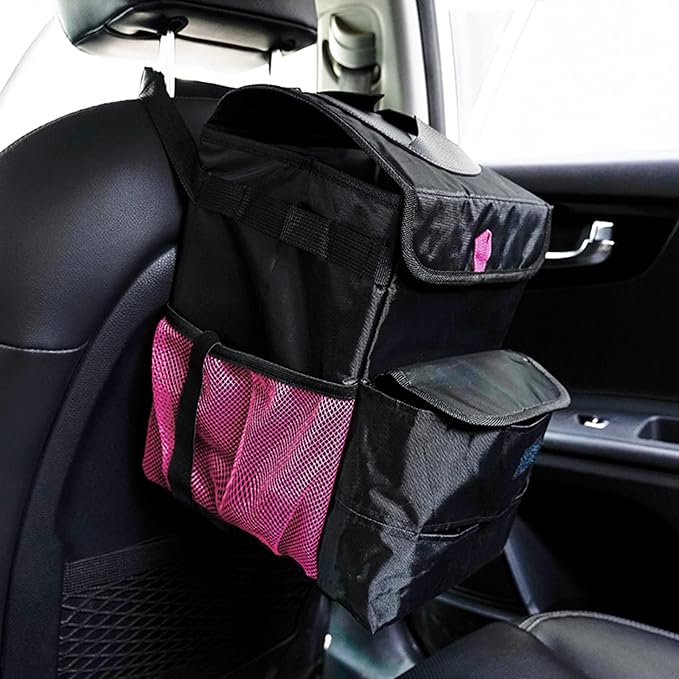 Car Trash Can Foldable Garbage Bin Leakproof 3 Gallons Black Pink
