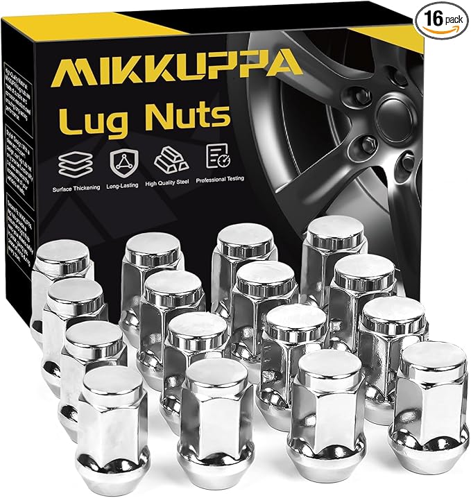 Golf Cart Wheel Lug Nuts - Replacement for EZGO and Club Car Golf Carts Wheel, Chrome Standard 1/2-20 16PCS 60 Degree Steel Conical Tire Nut