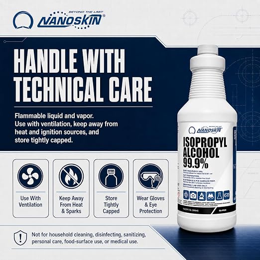 99.9% Isopropyl Alcohol (IPA) 1 Gallon Total (32 fl oz x 4) – High-Purity Technical Grade Alcohol for Industrial & Laboratory Use, Fast Evaporating, Low-Residue Formula