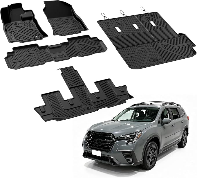 Floor Mats & Backrest Mats & Cargo Mat for Subaru Ascent 2019-2026 7/8 Passenger, All Weather TPE Custom Fit Floor Liners for Subaru Ascent Full Set Accessories Car Mats,Black