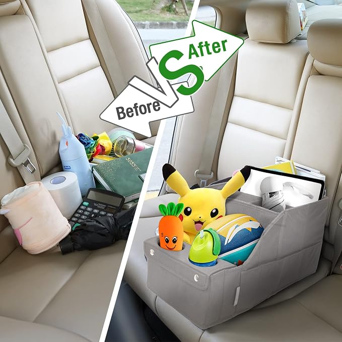 Car Seat Organizer - Backseat Organizer with 11 Storage Compartments and 2 Cup Holders for Travel, Kids