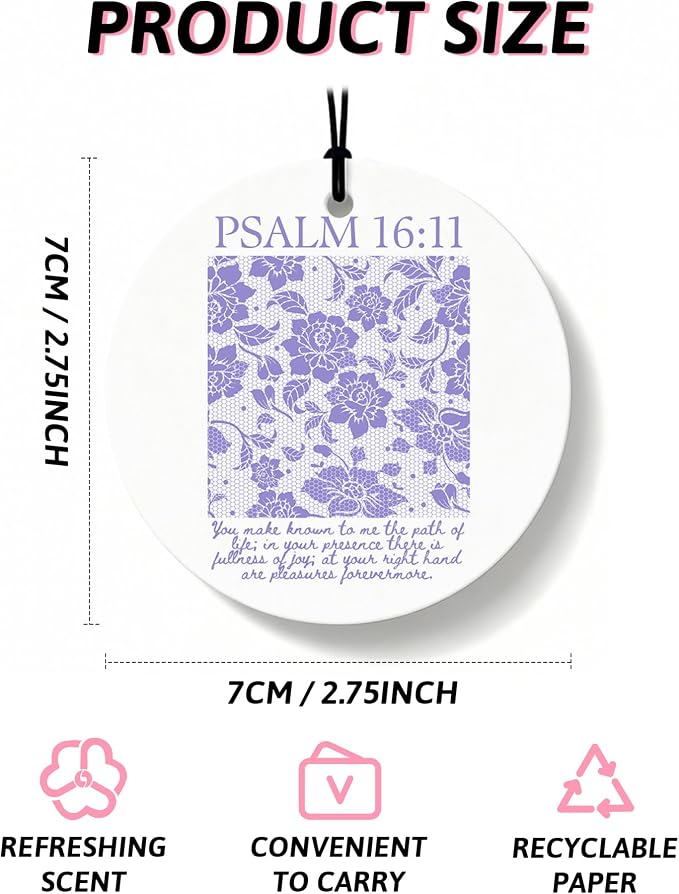 Purple Christian Round Car Air Freshener 4 Pcs, Girly Pouple Bow Floral Religious Hanging Air Freshener for Cars Closet Drawer Books, Cute Preppy Car Accessories Mirror Decor for Women