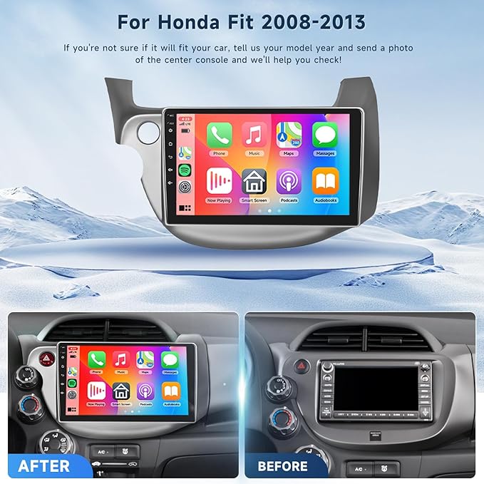 4 Core+64G Android 15 Car Stereo for Honda Fit 2008-2013 with Wireless Carplay Android Auto, 10.1 Inch Touch Screen Radio Support GPS/ 5G WiFi/Bluetooth/SWC+Backup Camera