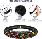 Wildflower Car Steering Wheel Cover 15 Inch Wildflower Steering Wheel Cover Anti-Slip Breathable Universal 2 Pcs Car Interior Cup Holder Pad for Men Women Multicolor Flowers