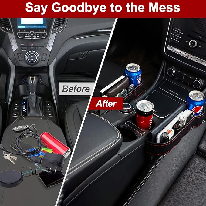 2 Pack Car Seat Gap Filler Organizer, Automotive Front Seat Storage with Cup Holder, Auto Console Side Extra Storage Boxes - Passenger & Driver Side