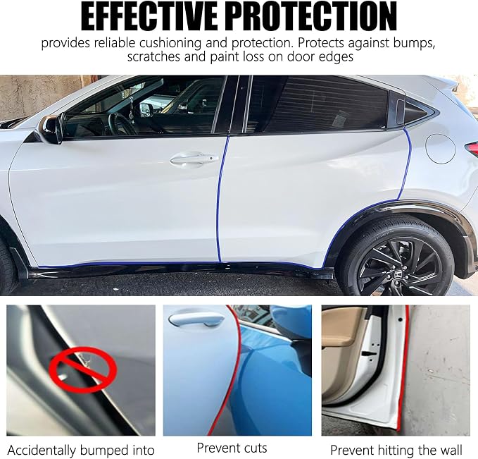 13.1Ft (4M) Car Door Edge Guards, Rubber U Shape Automotive Door Entry Guard Protector Strip, No Glue Required, Universal Vehicle Doors Edge Trim, Exterior Car Accessories (Blue, 13.1FT)