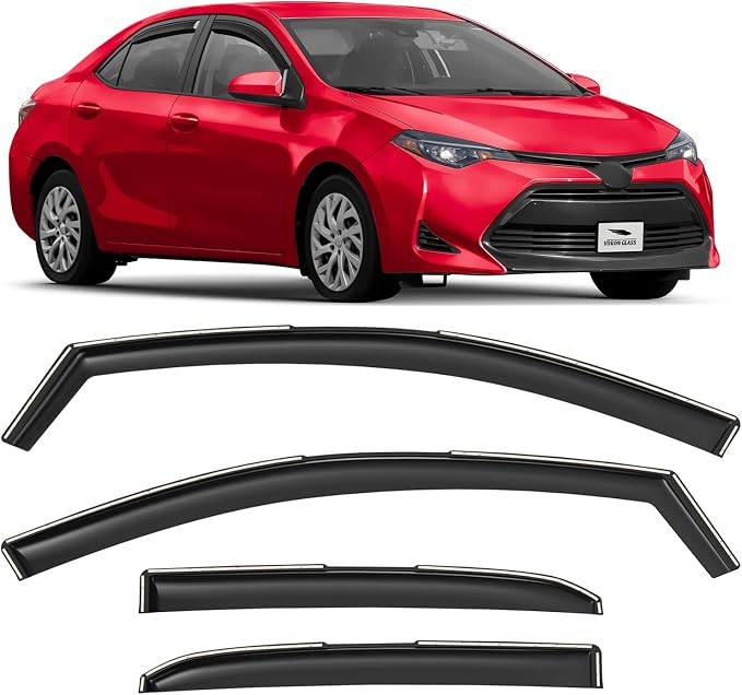 Voron Glass in-Channel Extra Durable Rain Guards for Toyota Corolla 2014-2019 Sedan, Window Deflectors, Vent Window Visors, 4 Pieces - 200558