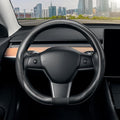 Flat Bottom Steering Wheel Cover, D Shaped Car Wheel Cover 14-14 1/4 in. (35.5-36 cm), for Tesla Model 3 / Y, for Camaro, Black Microfiber Leather with Carbon Fiber Pattern