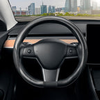 Flat Bottom Steering Wheel Cover, D Shaped Car Wheel Cover 14-14 1/4 in. (35.5-36 cm), for Tesla Model 3 / Y, for Camaro, Black Microfiber Leather with Carbon Fiber Pattern