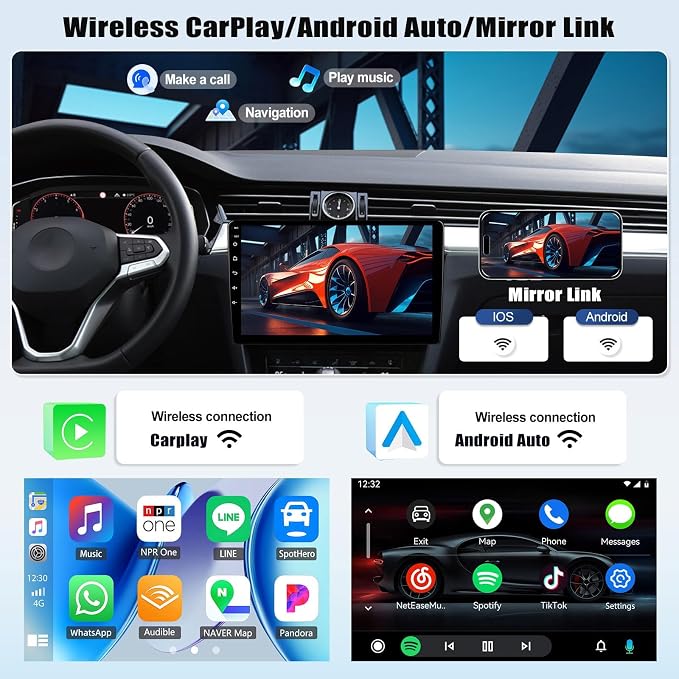 [4+128GB]Android 15 Car Stereo for Ford Fusion Mondeo 2013 2014 2015 2016 2017 2018 2019 with Wireless CarPlay Android Auto,9" Screen Car Radio with Bluetooth GPS WiFi FM/RDS DSP EQ SWC Backup Camera